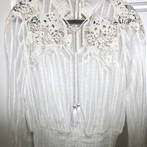 Anthropologie boho smocked ivory blouse tassel 4